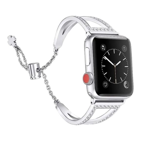 Secbolt Bling ‎ Rhinestone Silver Apple Watch Band - Picture 3 of 7
